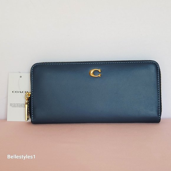 COACH Handbags - COACH Smooth Leather Slim Accordion Zip-Around Wallet-Denim Color